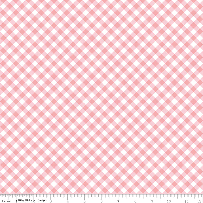 Whimsical Woodland Pink Diagonal Gingham Yardage by Tasha Noel for Riley Blake Designs