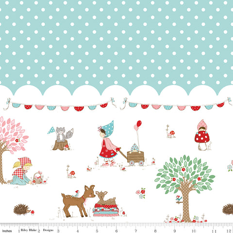 Whimsical Woodland Aqua Border Print Yardage by Tasha Noel for Riley Blake Designs