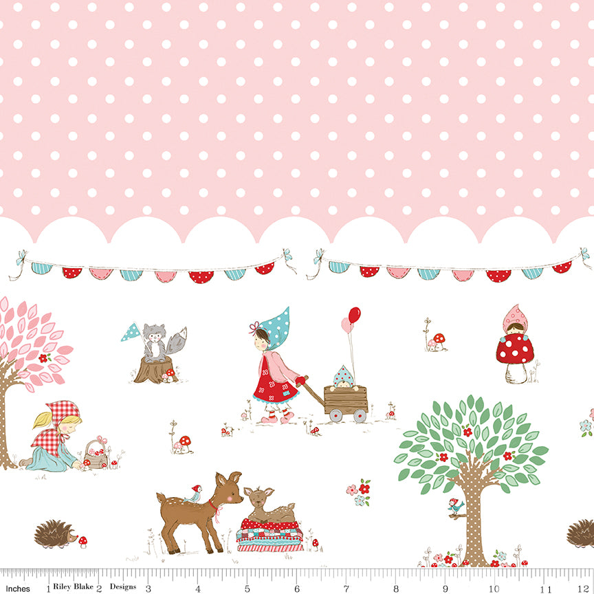 Whimsical Woodland Pink Border Print Yardage by Tasha Noel for Riley Blake Designs