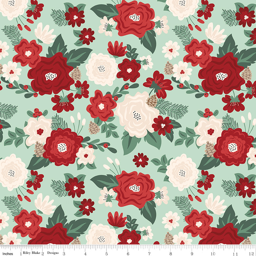 Evergreen Wishes Mint Main Yardage by Traci Reed for Riley Blake Designs