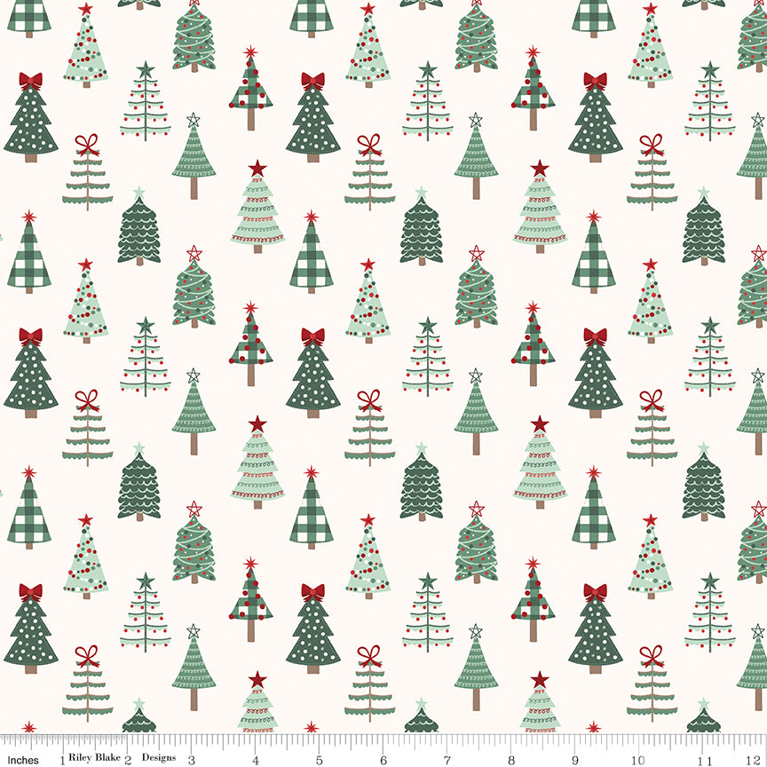 Evergreen Wishes Cream Trees Yardage by Traci Reed for Riley Blake Designs