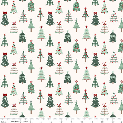 Evergreen Wishes Cream Trees Yardage by Traci Reed for Riley Blake Designs