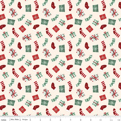 Evergreen Wishes Cream Stockings & Gifts Yardage by Traci Reed for Riley Blake Designs