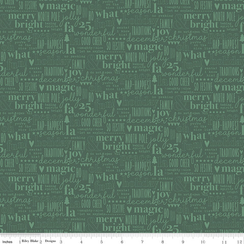 Evergreen Wishes Green Text Yardage by Traci Reed for Riley Blake Designs