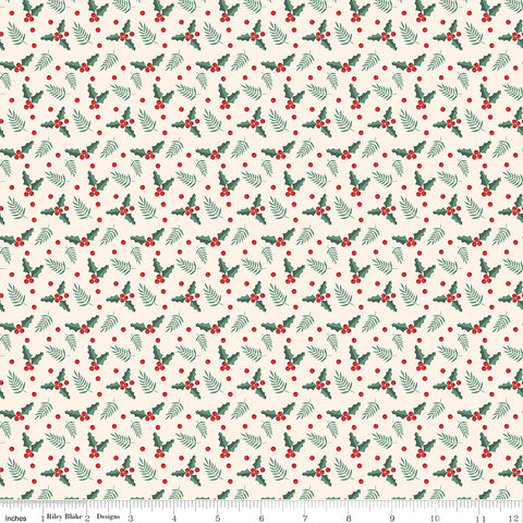 Evergreen Wishes Cream Holly Berries Yardage by Traci Reed for Riley Blake Designs