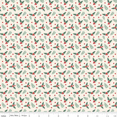 Evergreen Wishes Cream Holly Berries Yardage by Traci Reed for Riley Blake Designs