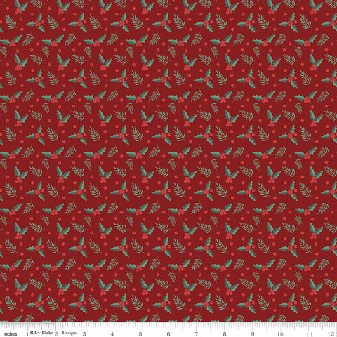 Evergreen Wishes Red Holly Berries Yardage by Traci Reed for Riley Blake Designs