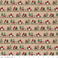 Christmas Time Tan Sleds Yardage by Dani Mogstad for Riley Blake Designs