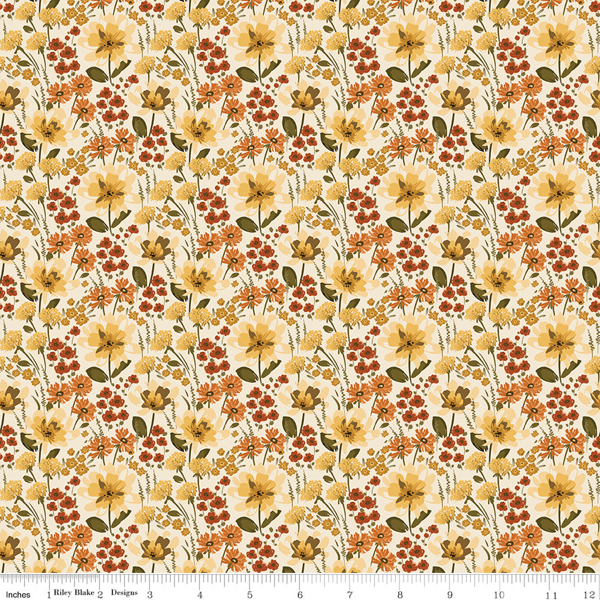 Bountiful Cream Floral Yardage by Sandy Gervais for Riley Blake Designs