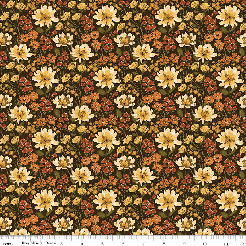 Bountiful Mocha Floral Yardage by Sandy Gervais for Riley Blake Designs