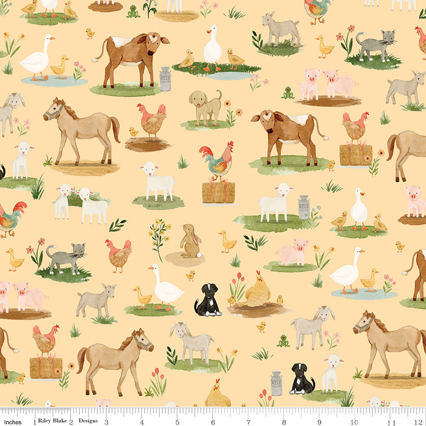 Lil' Farm Friends Butter Animals On The Farm Yardage by Kelsey Carlson for Riley Blake Designs