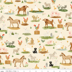 Lil' Farm Friends Cream Animals On The Farm Yardage by Kelsey Carlson for Riley Blake Designs