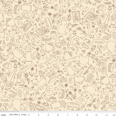 Lil' Farm Friends Cream Farm Outlines Yardage by Kelsey Carlson for Riley Blake Designs
