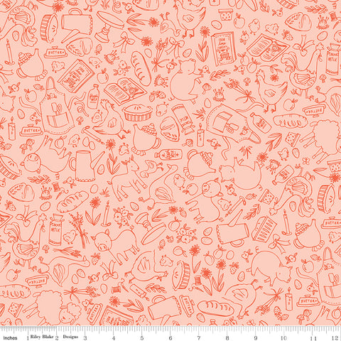 Lil' Farm Friends Pink Farm Outlines Yardage by Kelsey Carlson for Riley Blake Designs