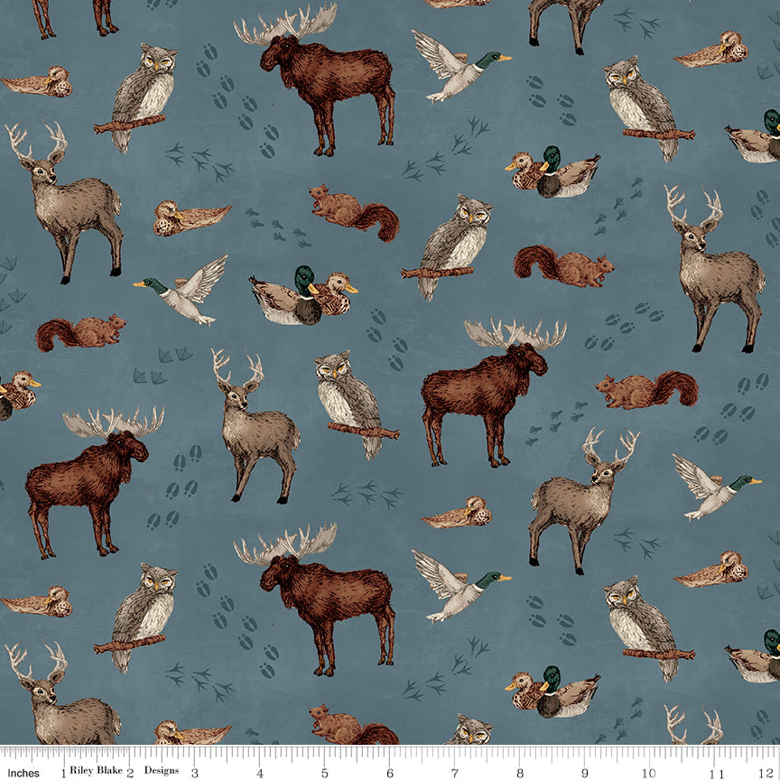 Whispering Pines Blue Animal Toss Yardage by RBD Designers for Riley Blake Designs