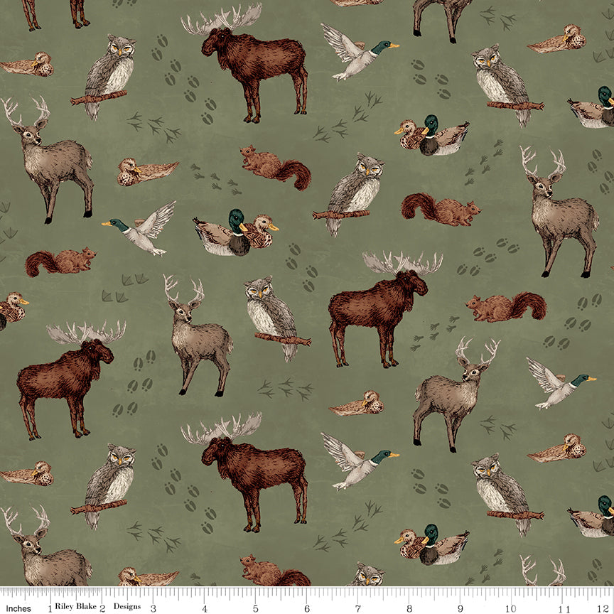 Whispering Pines Green Animal Toss Yardage by RBD Designers for Riley Blake Designs