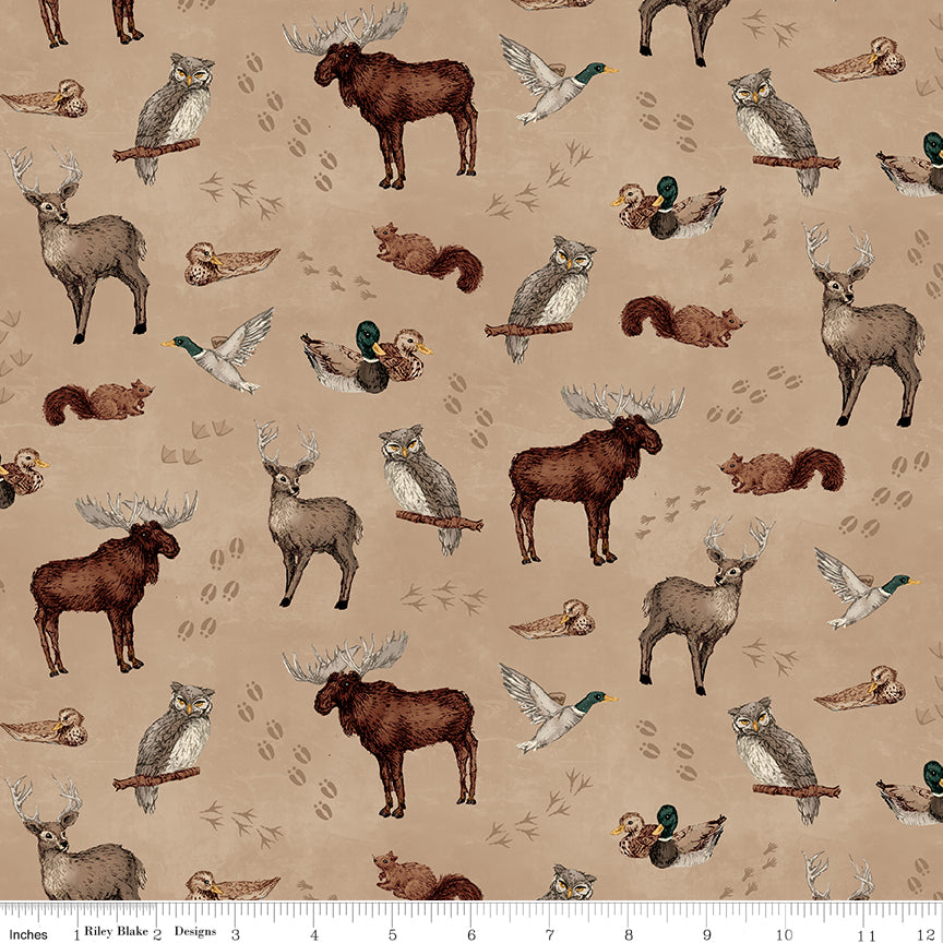 Whispering Pines Tan Animal Toss Yardage by RBD Designers for Riley Blake Designs