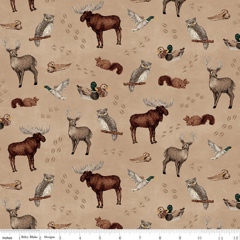 Whispering Pines Tan Animal Toss Yardage by RBD Designers for Riley Blake Designs