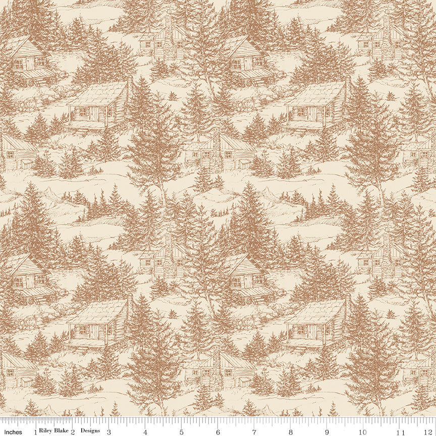 Whispering Pines Brown Cabins Yardage by RBD Designers for Riley Blake Designs