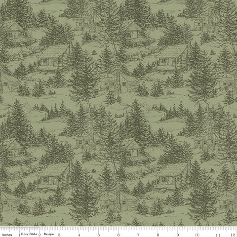 Whispering Pines Green Cabins Yardage by RBD Designers for Riley Blake Designs