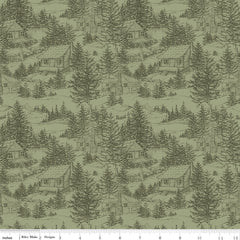 Whispering Pines Green Cabins Yardage by RBD Designers for Riley Blake Designs