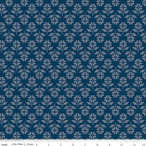 Denim & Daisy Oxford Blue Flowers Yardage by Lori Holt for Riley Blake Designs