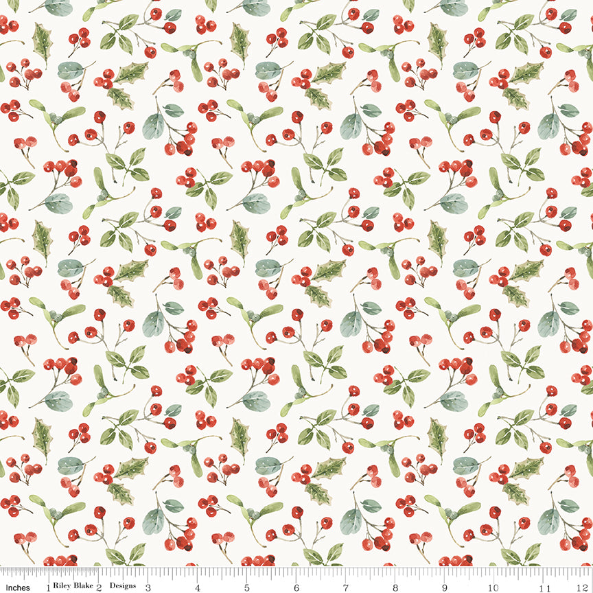 Holiday Spirit Cream Berries Yardage by Lisa Audit for Riley Blake Designs