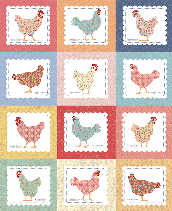 Prairie Sisters Homestead Cheeky Chicken Panel by Lori Woods for Poppie Cotton Fabrics