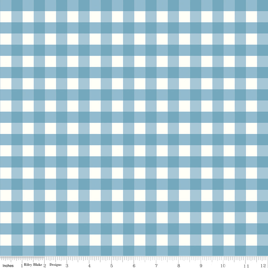 Love You to the Moon Blue Gingham Yardage by Echo Park Paper Co. for Riley Blake Designs