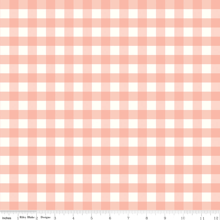 Love You to the Moon Coral Gingham Yardage by Echo Park Paper Co. for Riley Blake Designs