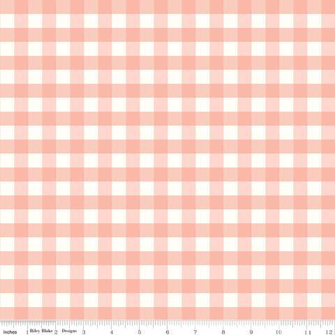 Love You to the Moon Coral Gingham Yardage by Echo Park Paper Co. for Riley Blake Designs
