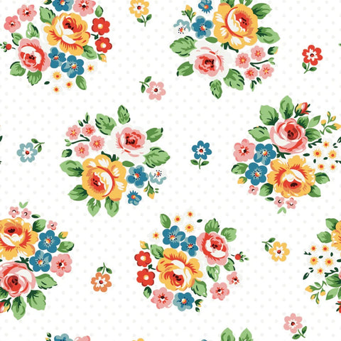 Flower Market White Market Bouquet Yardage by Elea Lutz for Poppie Cotton Fabrics