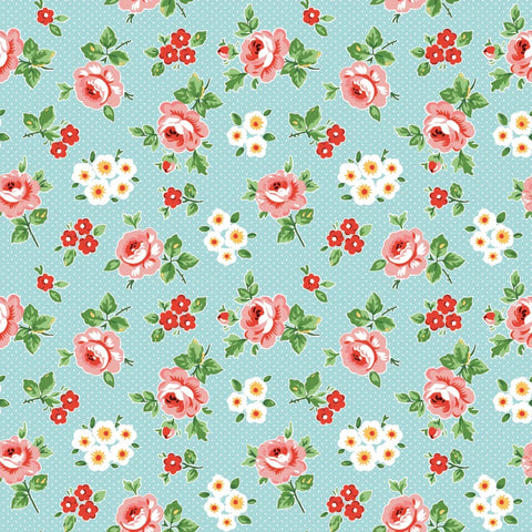 Flower Market Soft Blue Hand Picked Yardage by Elea Lutz for Poppie Cotton Fabrics
