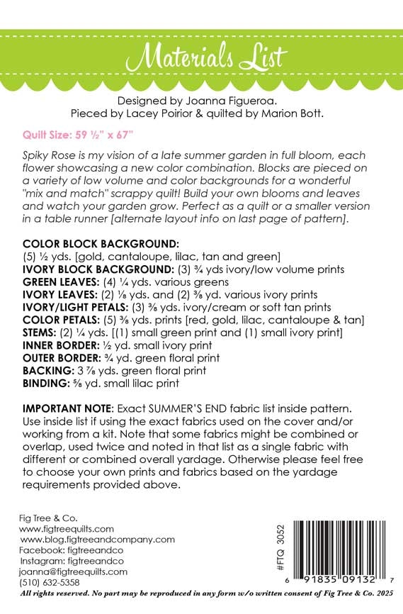 Spiky Rose Quilt Pattern by Fig Tree & Co.