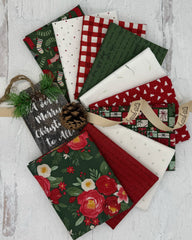 10 Christmas fat quarters in a classic red, green and white