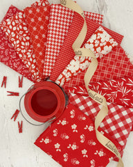 10 Strawberry red fat quarters in florals, geometrics and ginghams. 