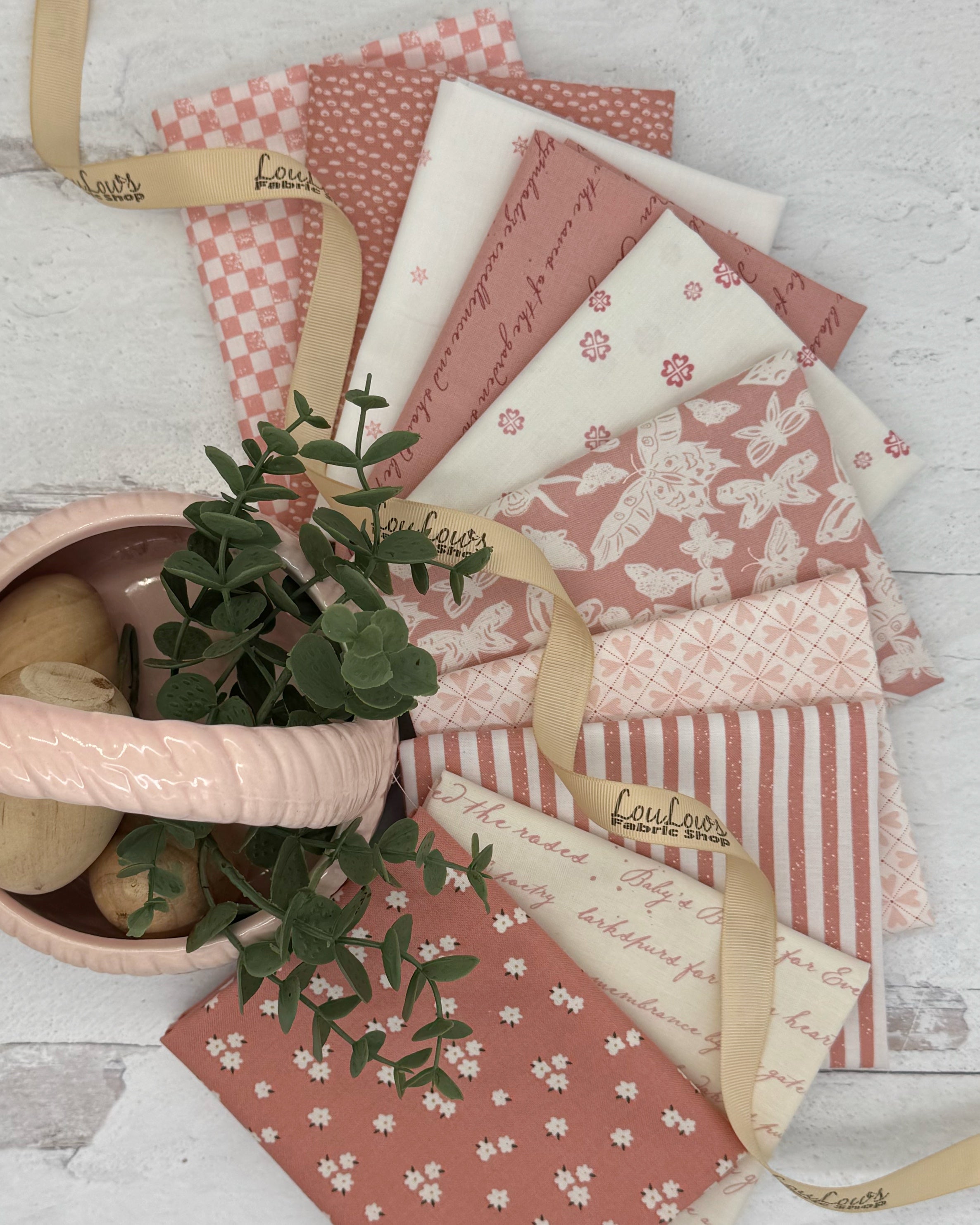 10 fat quarters in off white and blush colors