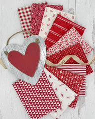 10 Red and white valentines themed fat quarters