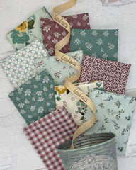 Collection of 10 fat quarters in muted sages and purples with a vintage charm feel. 