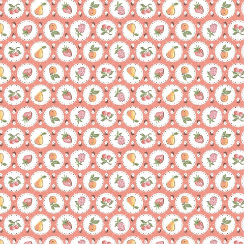 Homegrown Preserves Red Fruit Plate Yardage by Sheri McCulley for Poppie Cotton Fabrics
