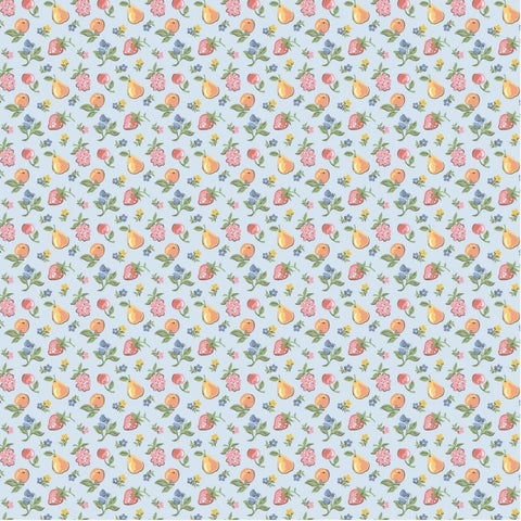 Homegrown Preserves Blue U-Pick Fruit Yardage by Sheri McCulley for Poppie Cotton Fabrics