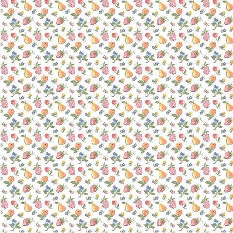 Homegrown Preserves White U-Pick Fruit Yardage by Sheri McCulley for Poppie Cotton Fabrics
