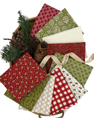 10 red, cream and green Christmas print fat quarters