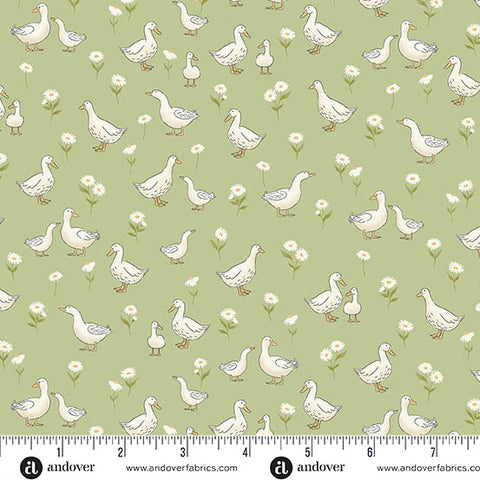 Little Ones Green Ducks Yardage by Makower UK for Andover Fabrics