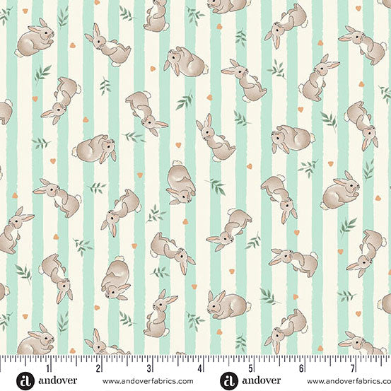 Little Ones Teal Bunnies Yardage by Makower UK for Andover Fabrics