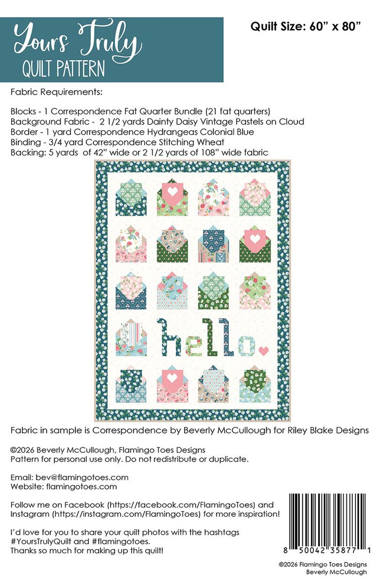Yours Truly Quilt Pattern by Beverly McCullough