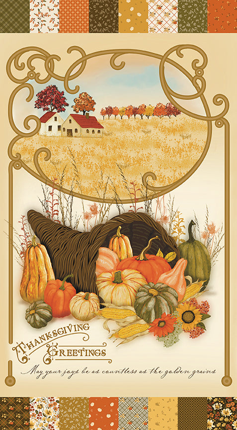 Bountiful Thanksgiving Greetings Panel by Sandy Gervais for Riley Blake Designs