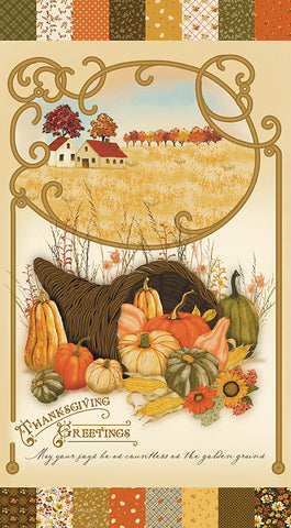 Bountiful Thanksgiving Greetings Panel by Sandy Gervais for Riley Blake Designs