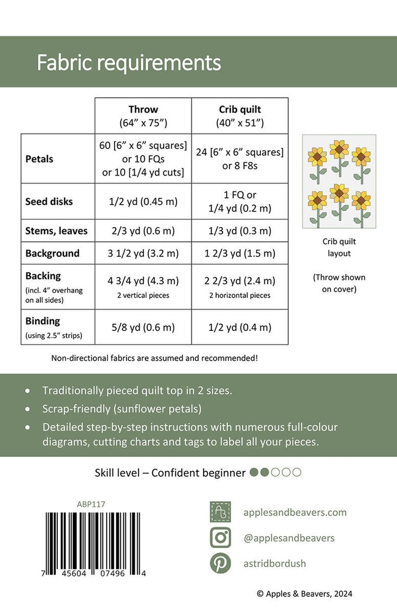 Sunflower Quilt Pattern by Apples & Beavers