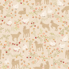 Primrose & Parsley Beige Barnyard Babies Yardage by Michal Marko for Poppie Cotton Fabrics